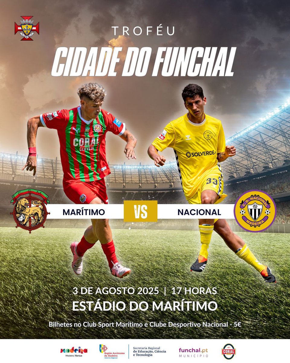 MaritimoMadeira's tweet image. 🏆 TROFÉU CIDADE DO FUNCHAL 2025

⚽ #CSMaritimo 🆚 Nacional
📅 Domingo, 03/08 🕔 17h00
📍 Estádio do Marítimo

ℹ️ Organizado pela Associação de Futebol da Madeira