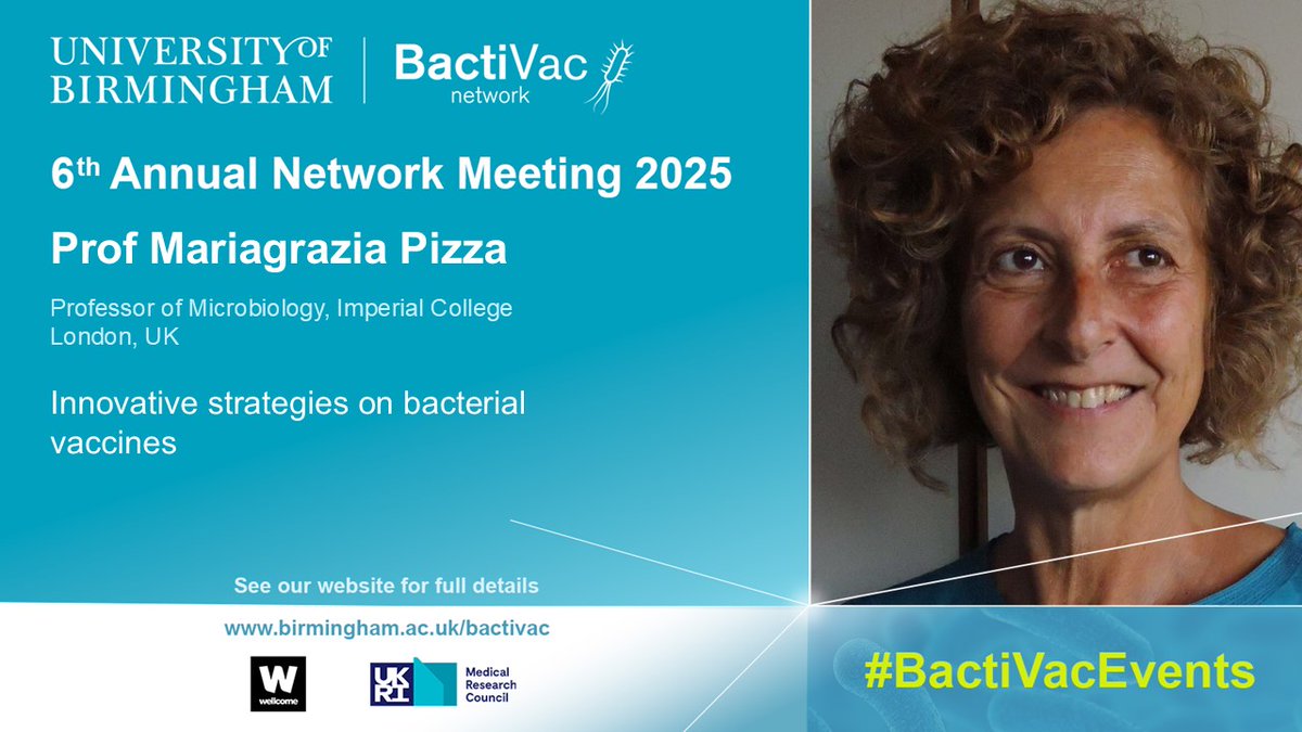 BactiVac's tweet image. Do you want to know more about the latest innovation strategies in bacterial vaccine development? Then register now to listen to Mariagrazia Pizza talk about this at @BactiVac's 6th Annual Network Meeting!
📅 5 - 6 November 2025, @EdgbastonPark, Birmingham, UK
Last few places…