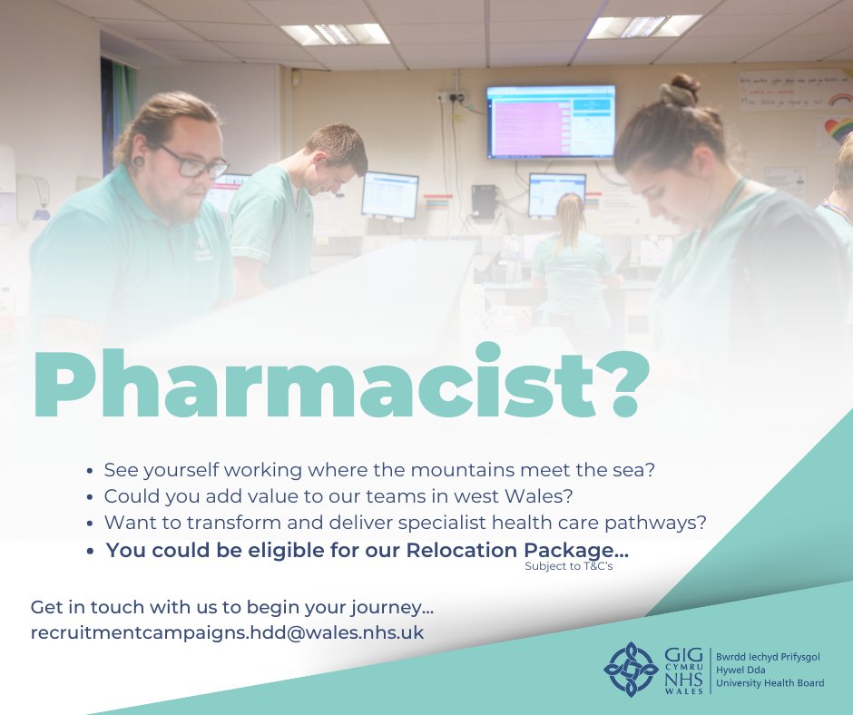 SwyddiHDdaJobs's tweet image. Pharmacist? 💊🔬

🔹See yourself working where the mountains meet the sea?
🔹Want to transform and deliver specialist health care pathways?
🔹You could be eligible for our Relocation Package... (subject to T&amp;amp;C&apos;s)

📧 recruitmentcampaigns.hdd@wales.nhs.uk