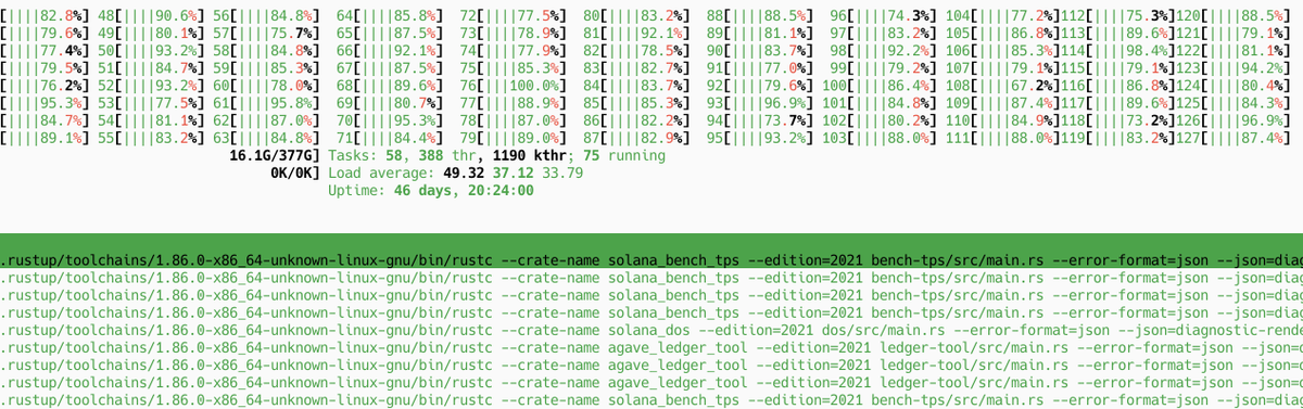 haxxton1's tweet image. Compiling Agave on a 128 core machine is refreshing experience