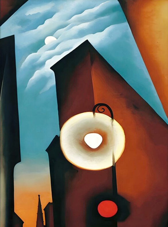 Jacted7's tweet image. New York Street with Moon
by Georgia O&apos;Keeffe
1925