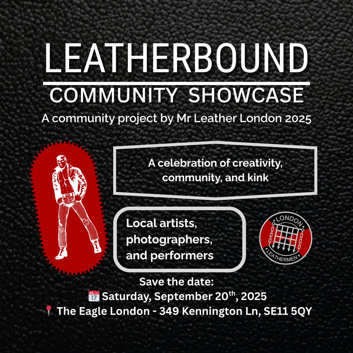 SolidWolfG (@solidwolfg2) on Twitter photo 🚨 SAVE THE DATE 🚨
Leatherbound Community Showcase
🖤 A celebration of creativity, connection, and kink
📍 The Eagle London, 349 Kennington Ln, SE11 5QY
📅 Sat, 20th Sept 2025
Brought to you by <a href="/LDNLeather/">LondonLeatherMen</a>
#QueerArtLondon #FetishArt #LondonLeathermen #QueerCreatives #Kink 🚨 SAVE THE DATE 🚨
Leatherbound Community Showcase
🖤 A celebration of creativity, connection, and kink
📍 The Eagle London, 349 Kennington Ln, SE11 5QY
📅 Sat, 20th Sept 2025
Brought to you by <a href="/LDNLeather/">LondonLeatherMen</a>
#QueerArtLondon #FetishArt #LondonLeathermen #QueerCreatives #Kink