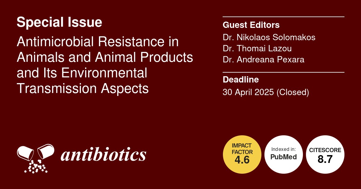 antibioticsmdpi's tweet image. 📢We have published 5 Papers in the Special Issue: "Antimicrobial Resistance in Animals and Animal Products and Its Environmental Transmission Aspects"
📝Guest Edited by Dr. Nikolaos Solomakos, Dr. Thomai Lazou and Dr. Andreana Pexara
👉Read them at: mdpi.com/journal/antibi…