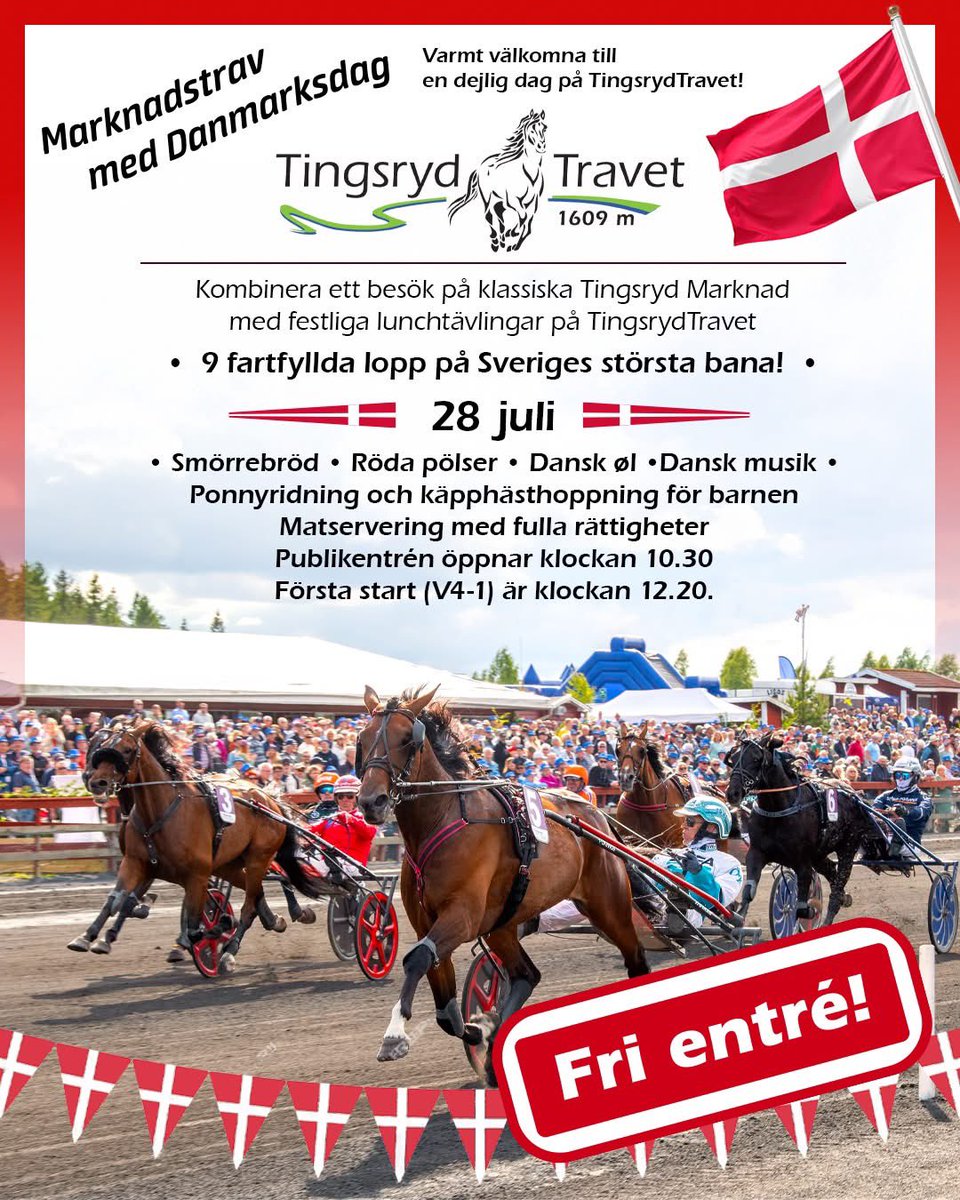 På måndag inleds årets folkfest i våra trakter när klassiska Tingsryd Marknad inleds! Och givetvis blir det i samband med detta marknadstrav på TingsrydTravet - en av våra trevligaste tävlingsdagar på hela året. Första start kl 12.20. Varmt välkomna till en dejlig dag hos oss!