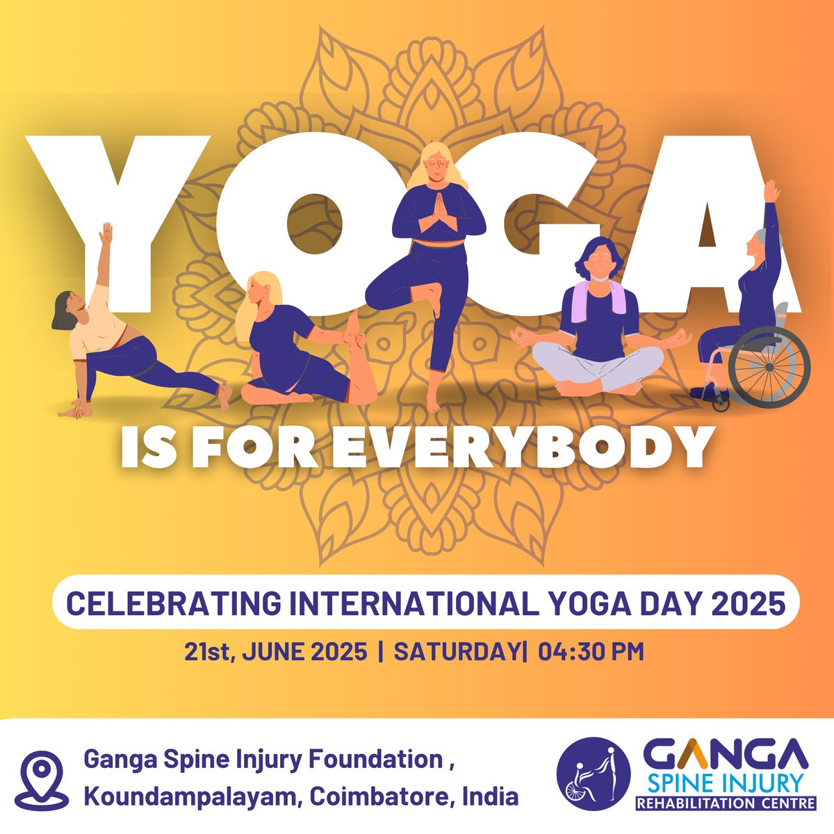 GangaSpine's tweet photo. Yoga is for EVERYBODY!
This International Yoga Day, we come together — on mats and in wheelchairs — to embrace the strength within and find peace through movement. Celebrating International Yoga Day 2025
“Breathe. Balance. Become.”
#InternationalYogaDay #YogaForAll #GSIF https://t.co/uZqxzPgV6D