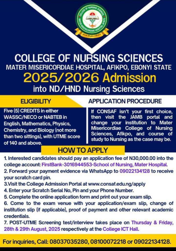 CON_mater's tweet photo. Attention! Attention!! Attention!!!

Sales of forms is currently ongoing for 2025/2026 session and are now available for purchase. Don't miss out! Get your form today and stay ahead in your nursing program!

#NursingStudents #CollegeOfNursing #FormsAvailable https://t.co/Bisbs3lsIi