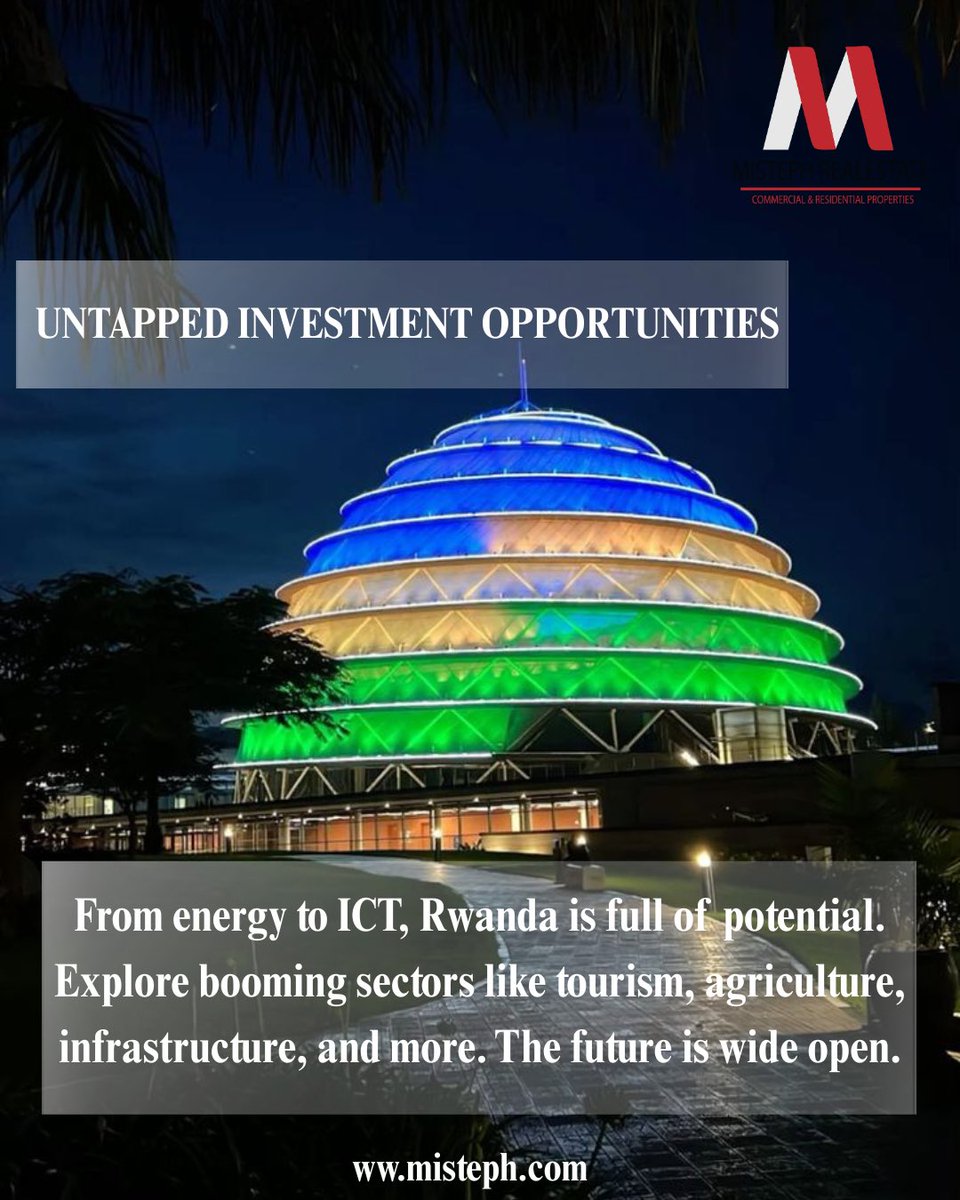 Mistephproperty's tweet photo. Untapped investment opportunities
From energy to ICT, Rwanda is full of potential, Explore booming sectors like tourism, agriculture,infrastructure, and Real estate #KigaliRealEstate #investiments #visitRwanda #investinRwanda #RWOX #RwOT #misteph https://t.co/pD3qERaxC5