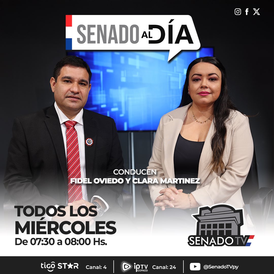 Senado TV (@senadotv24) on Twitter photo Una mirada en detalle de los proyectos de Ley que serán analizados por los Senadores Nacionales en la Sesión Ordinaria! No te pierdas Senado al día 🏛️
Conducen: <a href="/Clarymv/">Clarita Martínez Verdún</a> <a href="/OviedoFidel/">Fidel Oviedo</a>
Por las pantallas de Senado TV 📺 Una mirada en detalle de los proyectos de Ley que serán analizados por los Senadores Nacionales en la Sesión Ordinaria! No te pierdas Senado al día 🏛️
Conducen: <a href="/Clarymv/">Clarita Martínez Verdún</a> <a href="/OviedoFidel/">Fidel Oviedo</a>
Por las pantallas de Senado TV 📺
