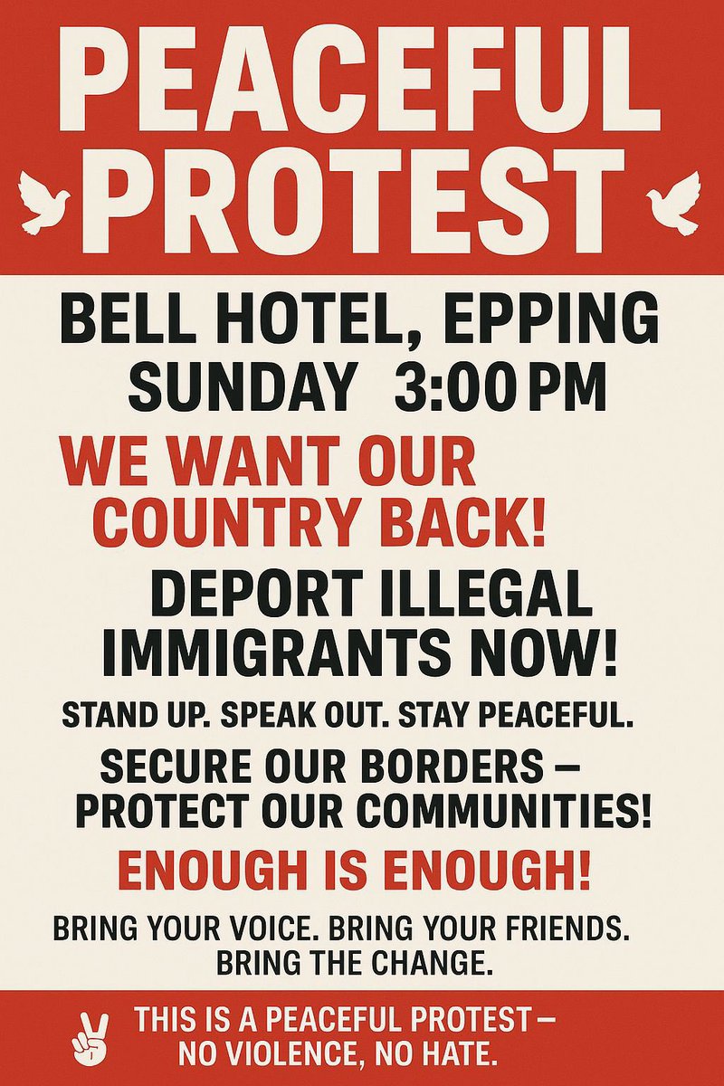 ShipleyWrites's tweet image. Two protests planned in Epping for Sunday. Only the local one promises to be peaceful.
Stand Up To Racism should stay away.