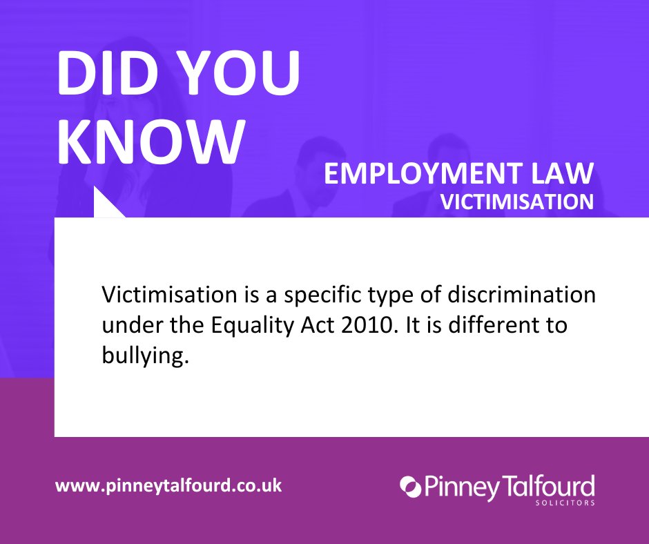 #Victimisation and bullying are not the same, but both can have serious consequences in the workplace. Understanding the legal definition matters.

If you're unsure where the line is, our Employment team can assist: eu1.hubs.ly/H0lqJHy0 

#EqualityAct2010 #EmploymentLaw