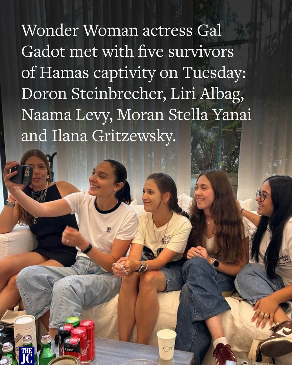 JewishChron's tweet image. Gal Gadot met with five former hostages on Tuesday. The Wonder Woman actress told the survivors of Hamas brutality of their strength and resilience.