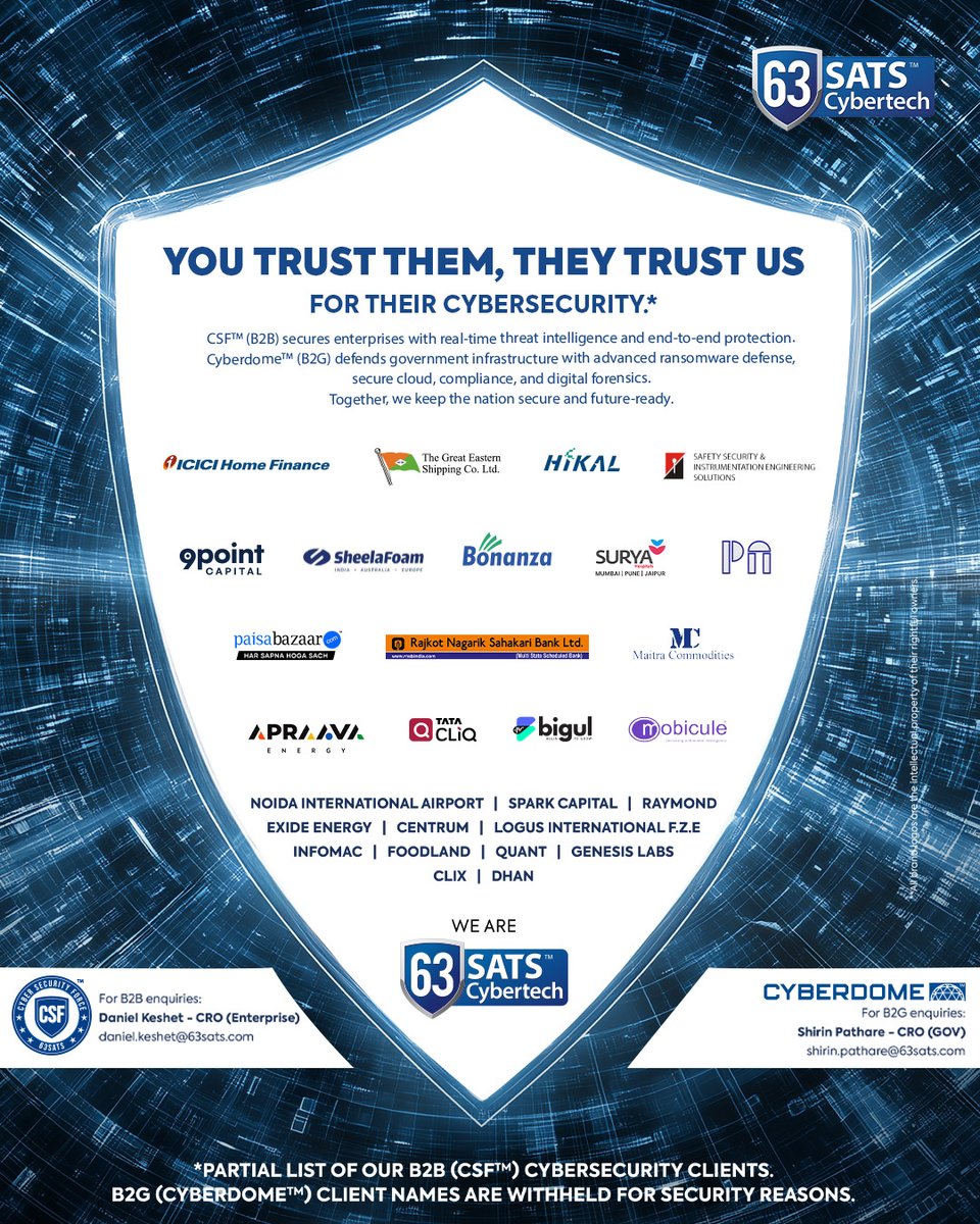 At 63SATS, we set the benchmark for trusted cybersecurity nationwide. We provide complete protection with CSF for B2B enterprises and Cyberdome for B2G organizations.  

Experience enterprise-grade security with the world's 1st B2C Cybersecurity Super App launching 12th August,