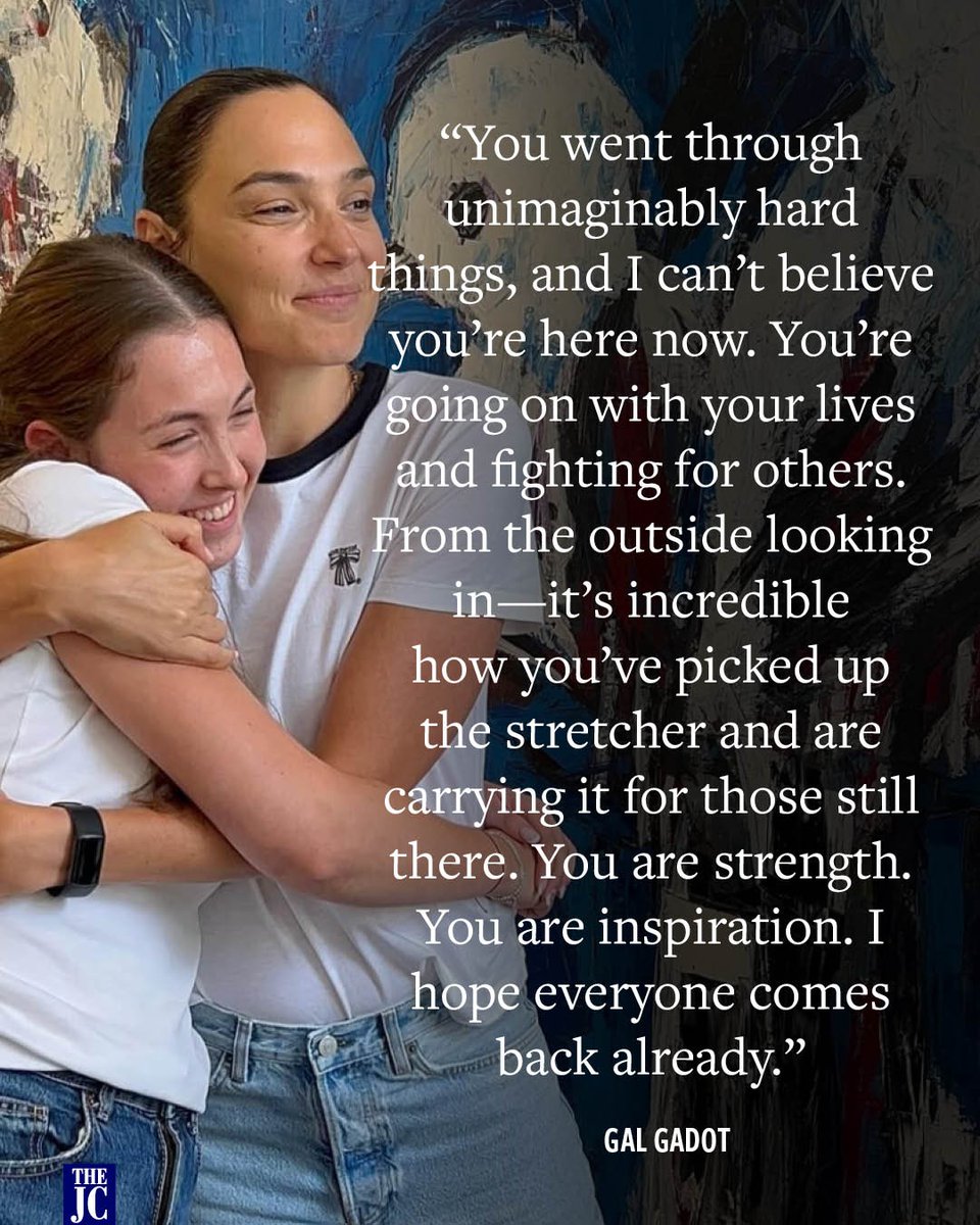JewishChron's tweet image. Gal Gadot met with five former hostages on Tuesday. The Wonder Woman actress told the survivors of Hamas brutality of their strength and resilience.