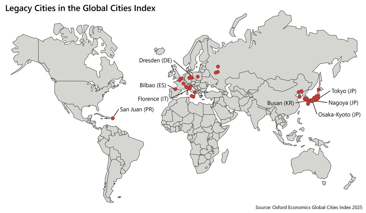 OxfordEconomics's tweet image. While some cities have successfully adapted to rapid global changes, Global Cities Index 2025 reveals that some are grappling with demographic challenges that risk leaving them behind. Discover how &quot;Legacy Cities&quot; could turn challenges into opportunities: okt.to/U9CzLt