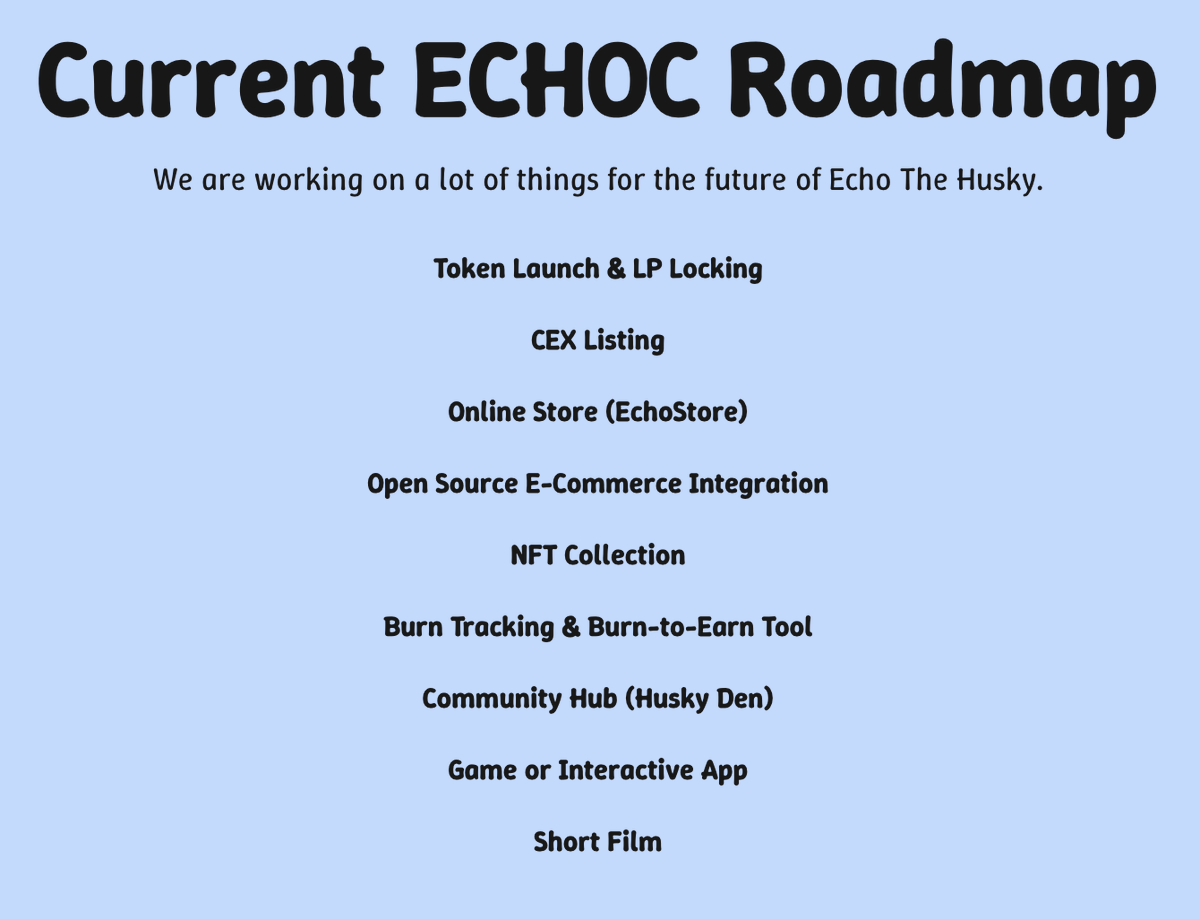 echocoin1's tweet photo. $ECHOC current roadmap

#Solana #memecoin #DeFiRevolution #cryptocurrencies https://t.co/ejvp0mgl46
