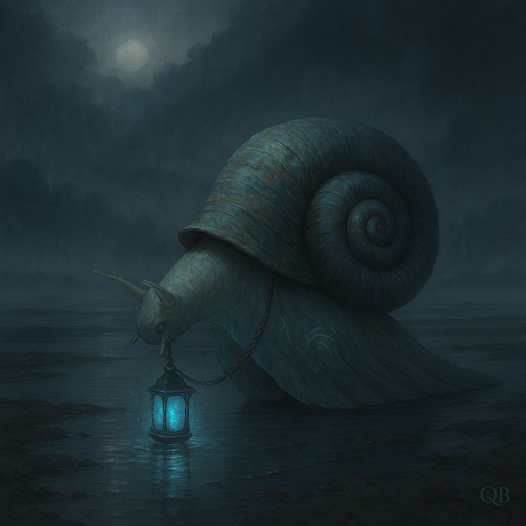 QuietBeasts's tweet photo. Ishuren drifts silently across the tide flats, a soft blue flame swinging inside the lantern bound to her shell.

The lantern carries the final breath of a lost sailor and she has never stopped looking for him.

#Lanternborne #QuietBeasts #FantasyArt #MysticTide #Whimsigoth https://t.co/gNyJc0FzZK