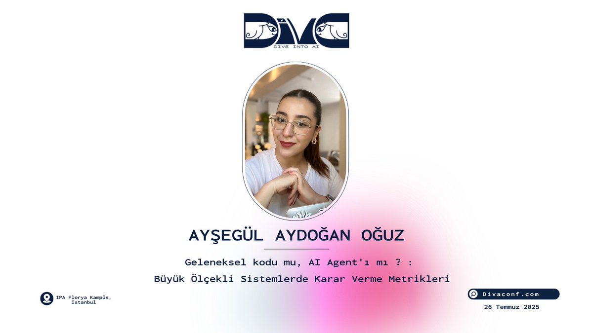 Ayşegül Aydoğan Oğuz ile Hangar sahnesinde buluşmaya hazır mısın?

Diva 2025’te Ayşegül, “Geleneksel kodu mu, AI Agent'ı mı? : Büyük Ölçekli Sistemlerde Karar Verme Metrikleri” başlıklı konuşmasıyla  saat 13:35'te sahnede olacak.

📅 26 Temmuz Cumartesi🎟 divaconf.com