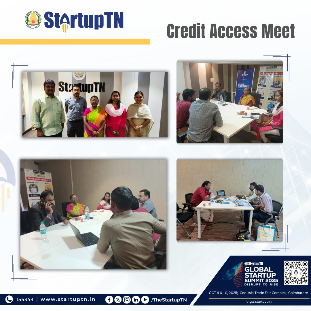 TheStartupTN's tweet image. StartupTN recently organised a Credit Access Meet (Loan Mela) at the Madurai Regional Hub Office to bridge the financing gap for startups and MSMEs through direct engagement with public sector banks.
The session saw participation from 16 startups and MSMEs, who interacted with…