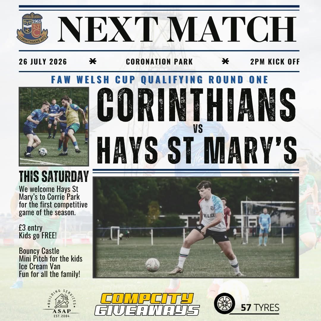 We’re finally back in competitive action this weekend as we host Hays St Mary’s at Corrie Park in the first qualifying round of the Welsh Cup.

UTC 💙