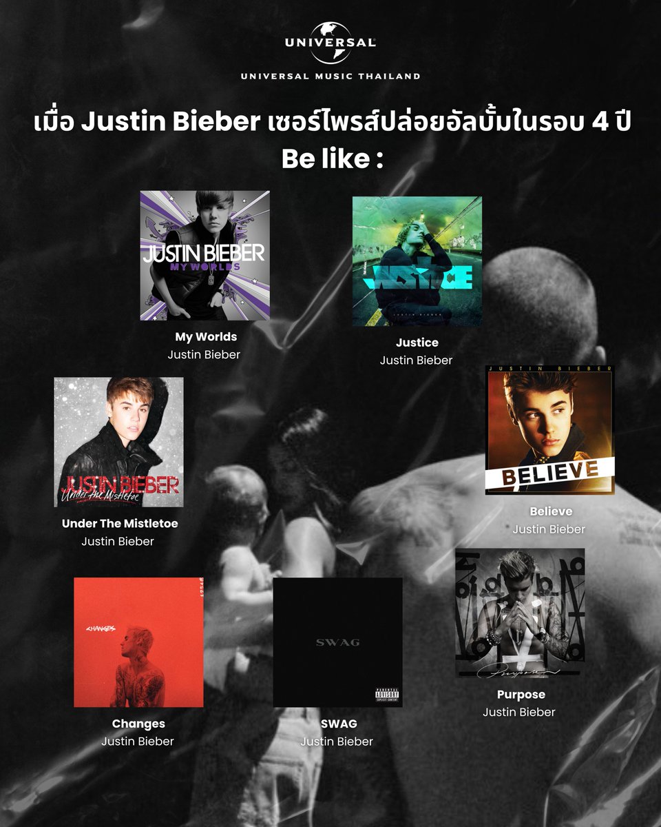 UMusicThai's tweet image. เมื่อ @justinbieber เซอร์ไพรส์ปล่อยอัลบั้มในรอบ 4 ปี เพลย์ลิสต์ที่ฟังช่วงนี้ก็จะประมาณนี้😌🫶🏼
ฟังอัลบั้ม “SWAG” ได้แล้ววันนี้ทุกช่องทางสตรีมมิ่ง 🎧 JustinBieberTH.lnk.to/SWAGalbumTP/yo…
#SWAG #MyWorlds #UnderTheMistletoe #Believe #Purpose #Changes #Justice #JustinBieber #UniversalMusicTH