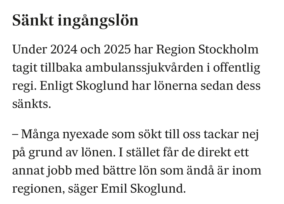 Lovisa Lanryd (@lovisalanryd) on Twitter photo Den ideologiskt drivna ”tillbaka kontrollen i egen regi”-politiken i Region Stockholm ger ambulsjuksköterskorna höjd arbetstid, lägre lön och medborgarna färre ambulanser.
<a href="/Aida_Hadzialic/">Aida Hadžialić</a> borde skämmas. Den ideologiskt drivna ”tillbaka kontrollen i egen regi”-politiken i Region Stockholm ger ambulsjuksköterskorna höjd arbetstid, lägre lön och medborgarna färre ambulanser.
<a href="/Aida_Hadzialic/">Aida Hadžialić</a> borde skämmas.