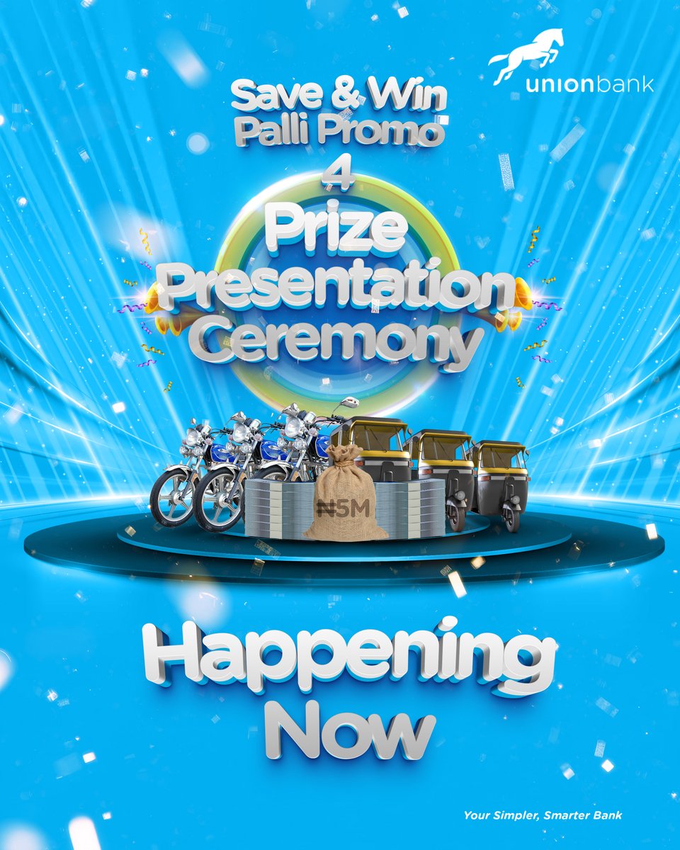 HAPPENING NOW!!!

The #SaveandWinPalliPromo4 grand prize winners will walk away ₦5,000,000 (Five Million Naira) richer today!

Join us live on YouTube: youtube.com/@unionbankng?s…

or on

Zoom: us06web.zoom.us/j/81061869299

#SaveandWinPalliPromo4 #SaveandWin4 #UnionBank