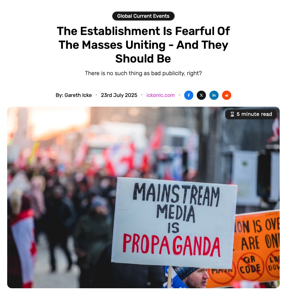 garethicke's tweet image. My latest for @ickonic
The Establishment Is Fearful Of The Masses Uniting - And They Should Be
ickonic.com/Read/r/1208