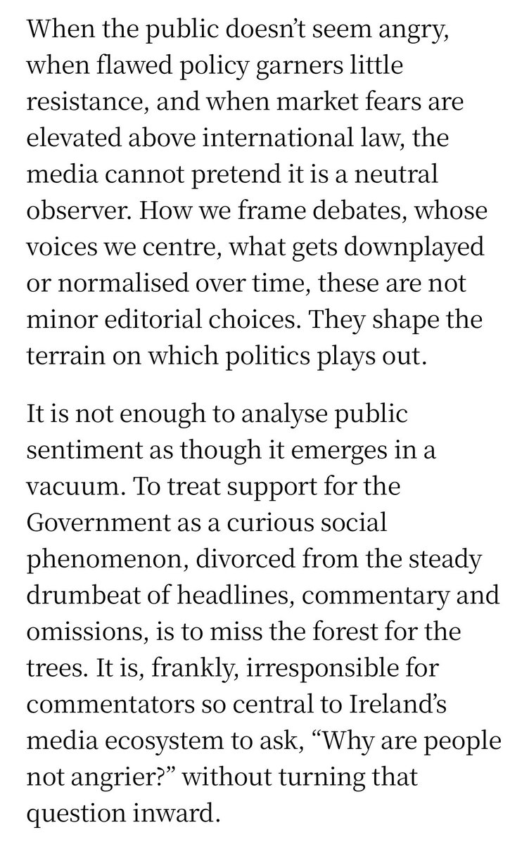 Colmogorman's tweet image. Excellent letter from Glenn Fitzpatrick in @IrishTimes
I’ve long thought that pol corrs focus too much on their take on the politics of an issue, and not on the substance or the wider public mood. We are told what we think and how we will react - and it’s often wildly inaccurate