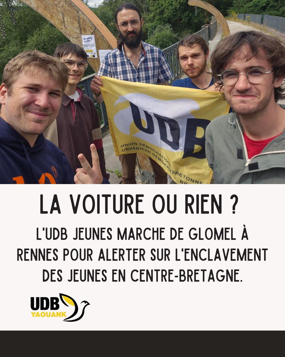 Union Dém. Bretonne (@udb__) on Twitter photo Depuis dimanche, l’<a href="/UDBJeunes/">UDB Yaouank</a> marche de Glomel à Rennes pour alerter sur le manque de transports en Centre-Bretagne.
Trop de jeunes restent sur le carreau : pas de permis, pas de voiture, pas d’aide.
La Région doit agir. Il faut une vraie politique de mobilité en Kreizh-Breizh ! Depuis dimanche, l’<a href="/UDBJeunes/">UDB Yaouank</a> marche de Glomel à Rennes pour alerter sur le manque de transports en Centre-Bretagne.
Trop de jeunes restent sur le carreau : pas de permis, pas de voiture, pas d’aide.
La Région doit agir. Il faut une vraie politique de mobilité en Kreizh-Breizh !