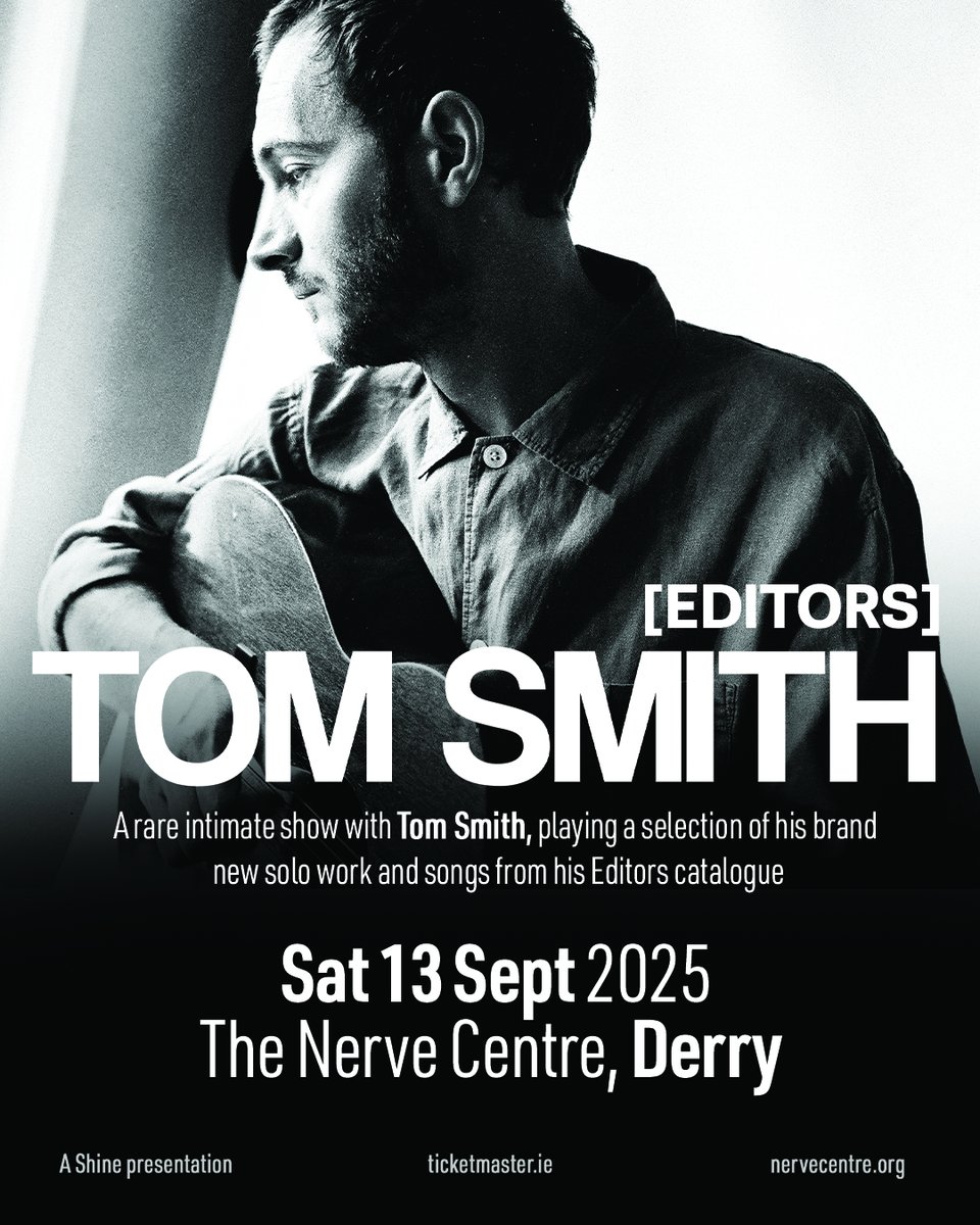 TicketmasterIre's tweet image. 💫 Following the release of new song 'Lights of New York City', Tom Smith has announced a show at @nerve_centre, Derry on Saturday 13 September 2025.
🎟️ Tickets on sale Friday at 10am bit.ly/4lLota2