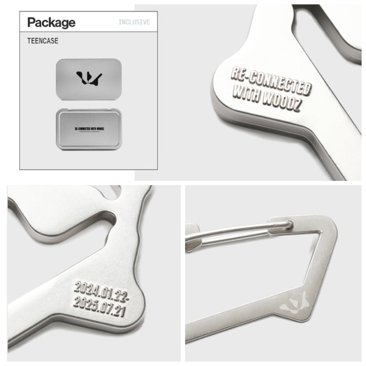 개인적으로 OPENER KEYRING 이게 좀 물건인듯.. 
Re-conneted with WOODZ 라니
2024.01.22-2025.07.21동안 떨어져있다가 우즈랑 다시 연결된거임

틴케이스도 너무 예쁘고, 카라비너에 우즈 로고도 깨알같이 있음. 카라비너 따로 키링따로 쓸수있어 너무 유용한데 오프너까지ㅁㅊ..