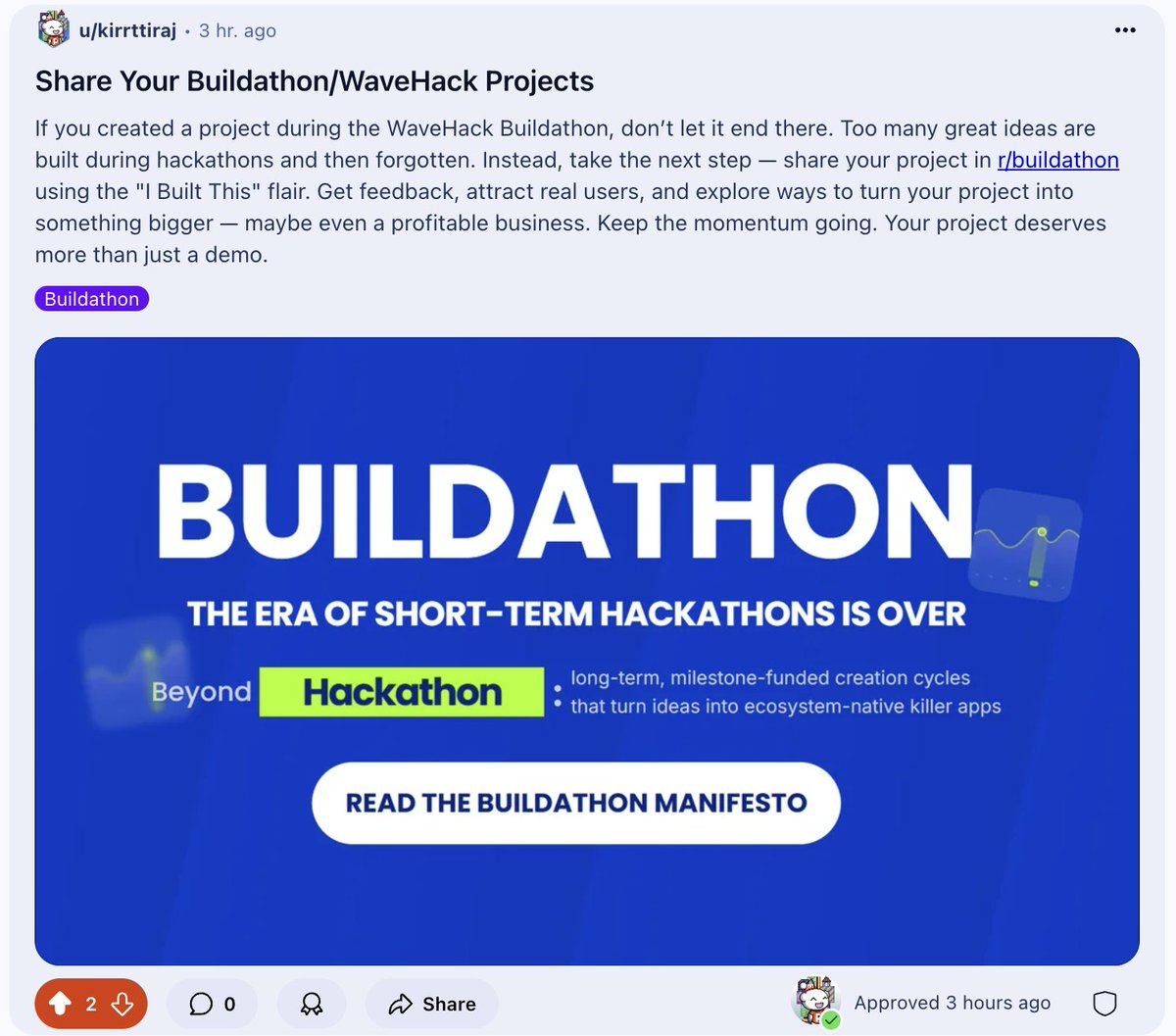 akindo_io's tweet image. We’ve launched the Buildathon community on @Reddit !
✅reddit.com/r/Buildathon/
If you’re a builder, share your challenges and solution ideas from your experience with hackathons, grant programs, and accelerator programs here. This is an open community for everyone.
We’re fully…