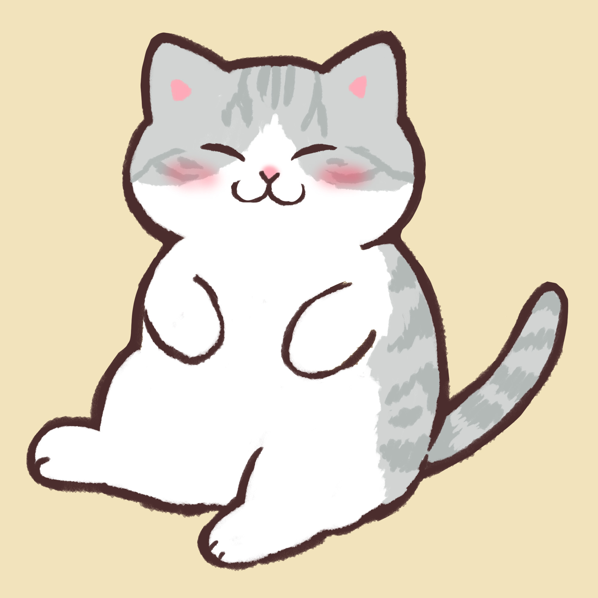 「ムサシ」猫イラスト（原画） がさがさタッチふりむく猫1キジトラ | 猫画工房