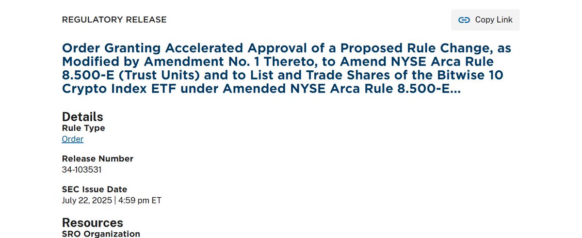 thecryptoradiox's tweet image. SEC just approved @bitwise 's crypto index ETF.
Top 10 coins now ETF-ready: BTC | ETH | XRP | SOL | ADA | SUI | LTC | DOT | LINK | AVAX
Are diversified crypto ETFs the next wave? 📊