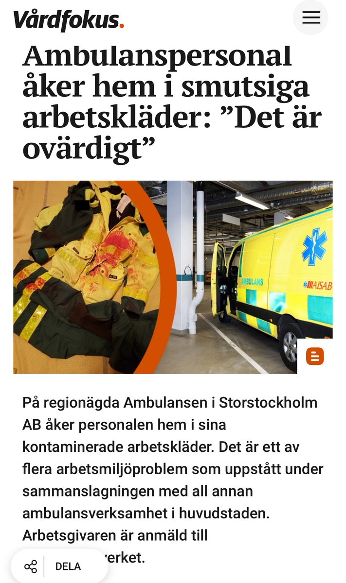 edvinalam's tweet image. Redan i februari 2025 larmade ambulansfacket att ambulanspersonal tvingades åka hem i blodiga kläder. Moderaterna krävde bättring direkt. regionstockholm.se/demokrati-poli… Verkar vara blivit värre.