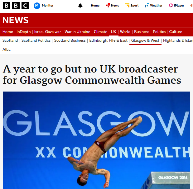 msm_monitor's tweet image. If an English city had stepped in to save the Commonwealth Games the BBC would be falling over itself to broadcast it. Scotland doesn't have a national broadcaster. England's national broadcaster just has a branch up here.