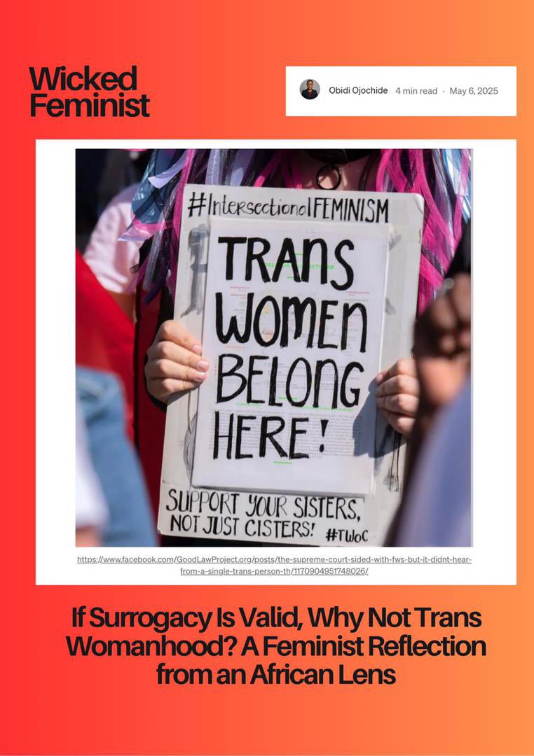 If we’ve expanded motherhood beyond biology, why not womanhood too?
Feminism can’t be selective. In African spaces especially, we must ask: Are we expanding the tent — or guarding the gate?
Read our latest piece on Medium. 🔗 Link in bio.
#Feminism #TransRights #Africa