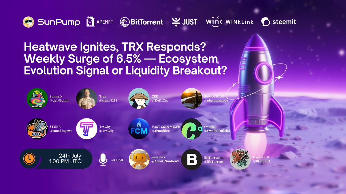 🎙️Heatwave Ignites, $TRX Responds? Weekly Surge of 6.5% — Ecosystem Evolution Signal or Liquidity Breakout?

🔥 In Week 3 of the Interstellar Heatwave, $TRX surged 6.5%, breaking key resistance. On July 17, SRM rebranded as Tron Inc., revealing 365M+ $TRX and becoming the first
