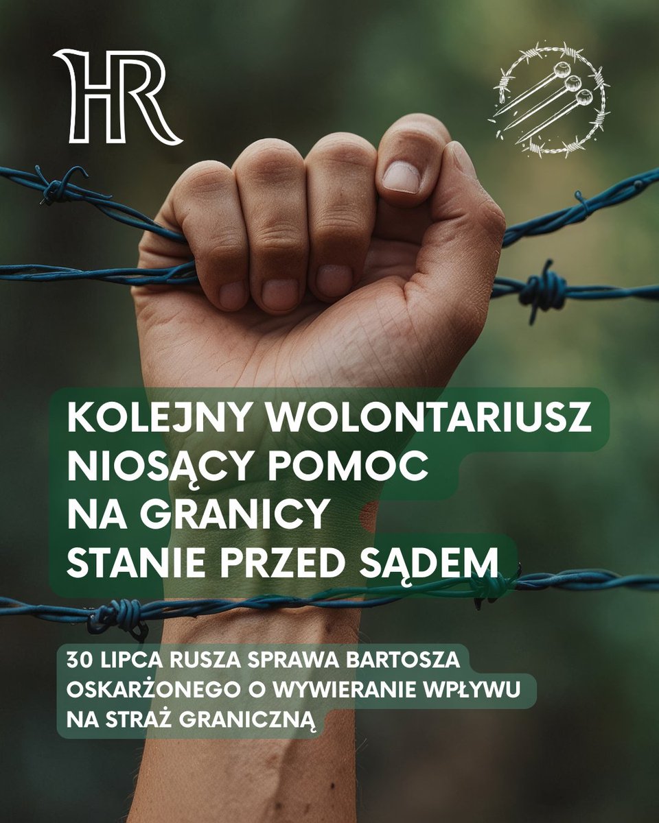 hfhrpl's tweet image. ‼ Bartosz – wolontariusz, który udzielał pomocy humanitarnej na granicy polsko-białoruskiej – stanie 30 lipca przed sądem w Białymstoku. Prokuratura oskarża go o wywieranie wpływu na działania funkcjonariuszy Straży Granicznej. Grozi mu do 3 lat więzienia.
Gdy w placówce SG…