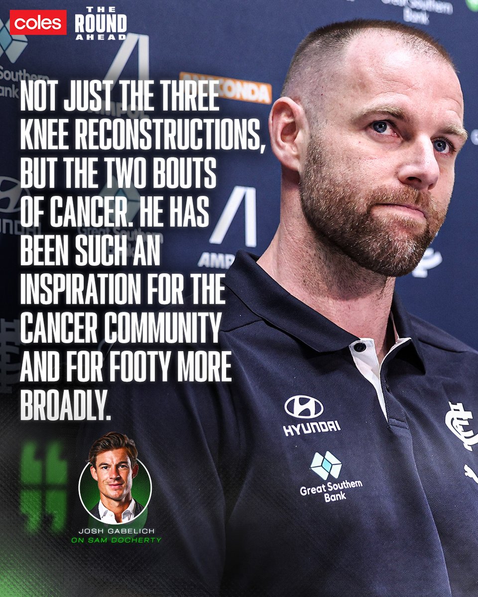 AFL's tweet image. Had an impact on all of us 💙
The Round Ahead team discuss Sam Docherty's career and his farewell game on the latest episode, thanks to @Coles: afl.com.au/video/1371801