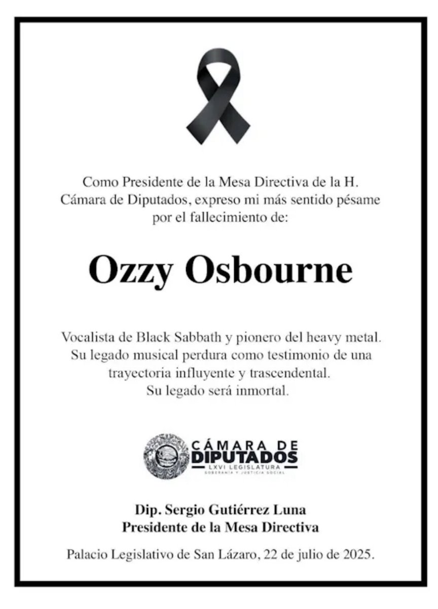 JoseMarioMX's tweet image. Vaya, @Sergeluna_S, qué consuelo saber que la @Mx_Diputados está al pendiente de las tragedias que de verdad importan: Ozzy Osbourne. Qué bueno que los niños con cáncer, las madres buscadoras, los inocentes en prisión y los 30 millones en pobreza extrema en México ya recibieron…