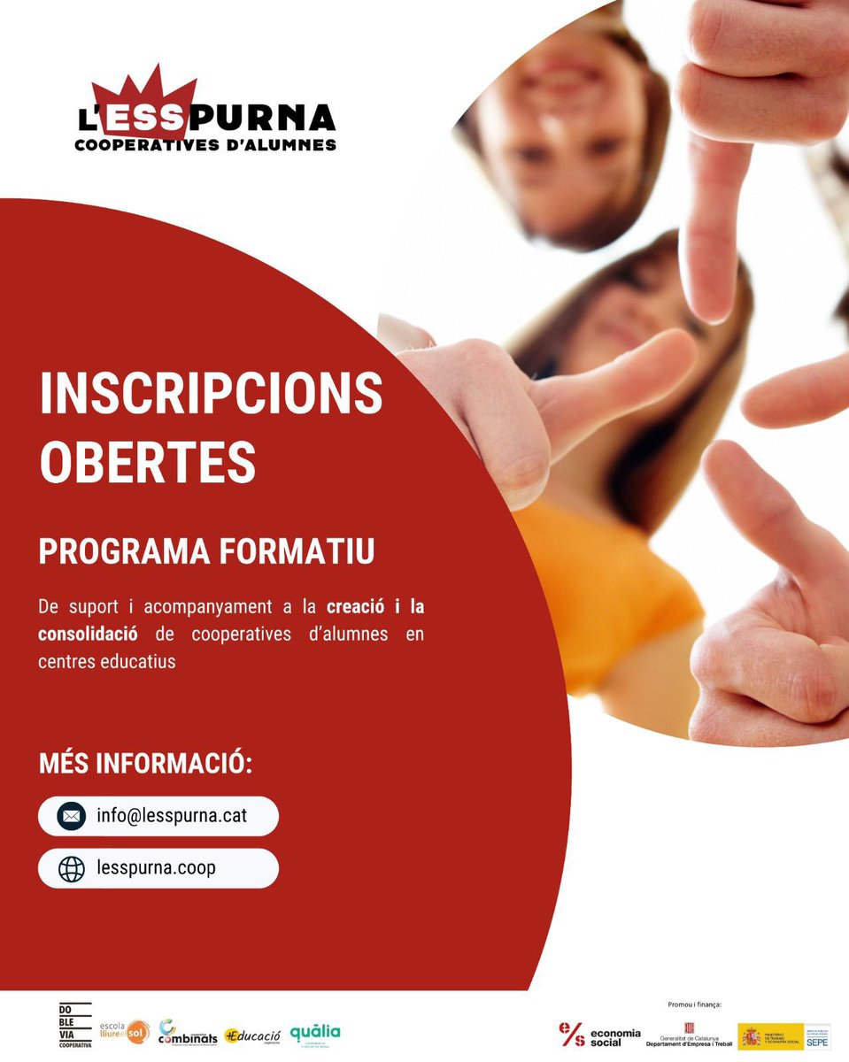 🎓 Torna L’ESSpurna!
Vols crear una cooperativa amb l’alumnat i treballar l’economia social a l’aula?
📣 Inscripcions obertes pel curs 2025-26!
✍️ docs.google.com/forms/d/e/1FAI…

#ESSpurna #EducacióTransformadora #ESS #CooperativesEscolars