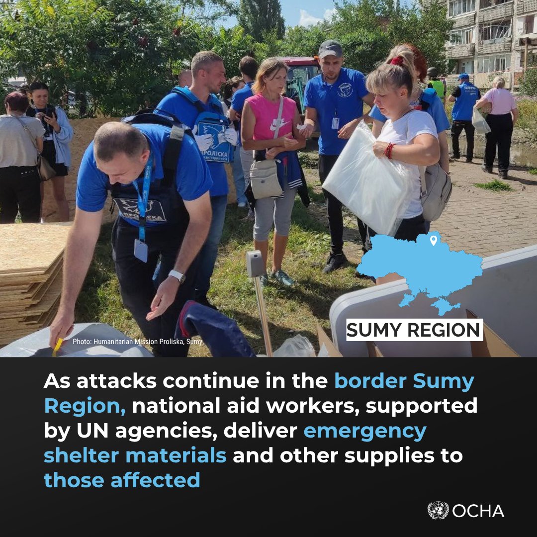 OCHA_Ukraine's tweet image. In #Sumy Region, where recent strikes have harmed civilians & disrupted basic services, humanitarians are stepping in.
They provide shelter, psychosocial and protection support to families whose homes were hit—including displaced people who had already left everything behind.