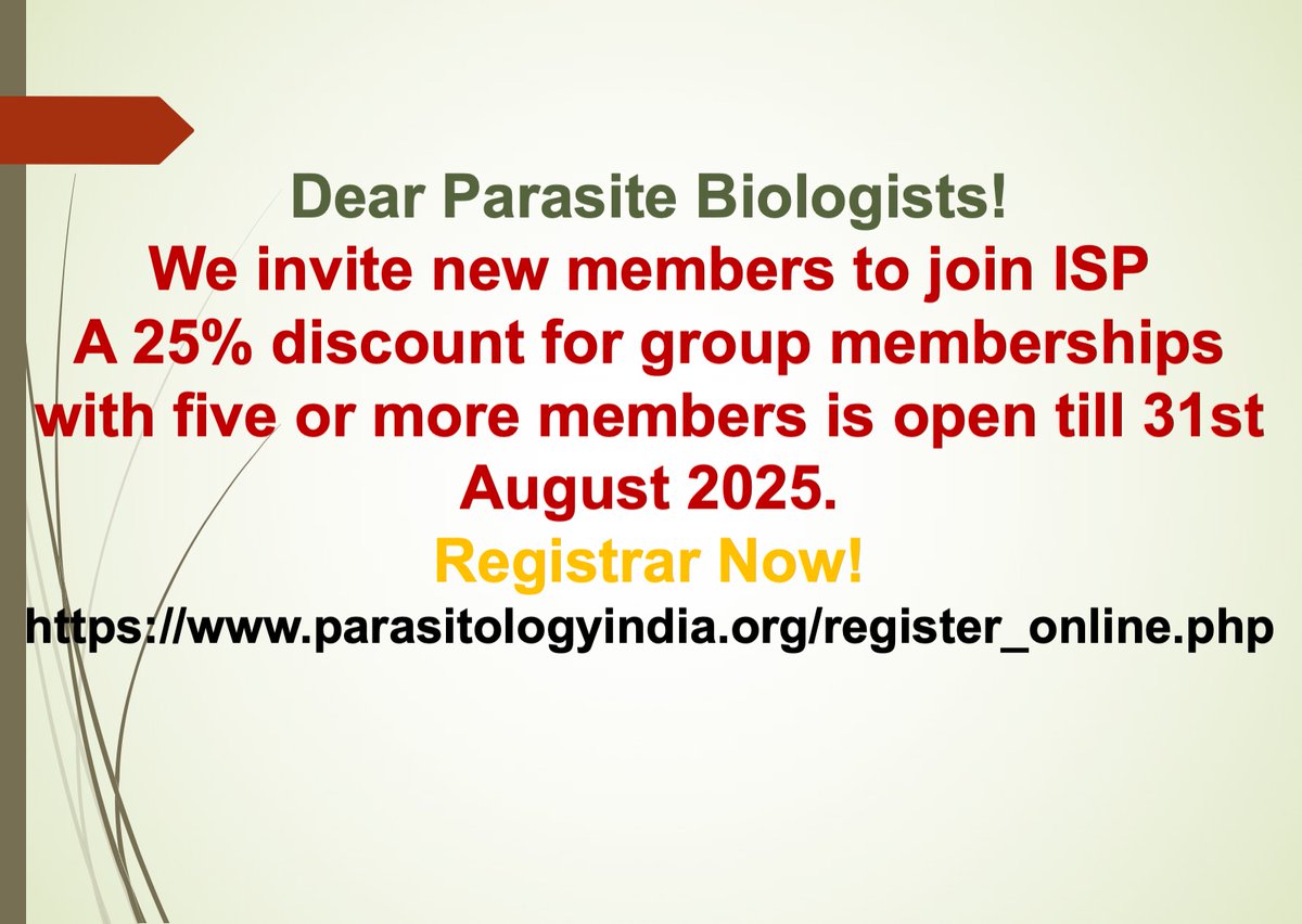 ISPParasitology's tweet image. A membership drive for @ISPParasitology
@CSIR_CDRI @CSIR_IND @ICMRDELHI @DBTIndia @ISParasitology @AS_Para