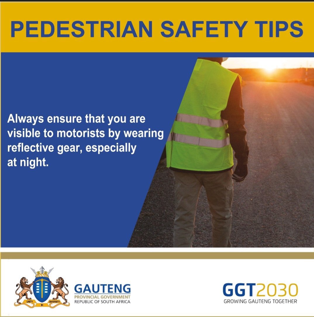 GP_CommSafety's tweet image. ROAD SAFETY TIPS| Pedestrians are among the most vulnerable road users, with approximately 41% of all road fatalities involving pedestrians. It is important to take precautions to stay safe while walking.
Keep these tips in mind to help ensure your safety as a pedestrian.…