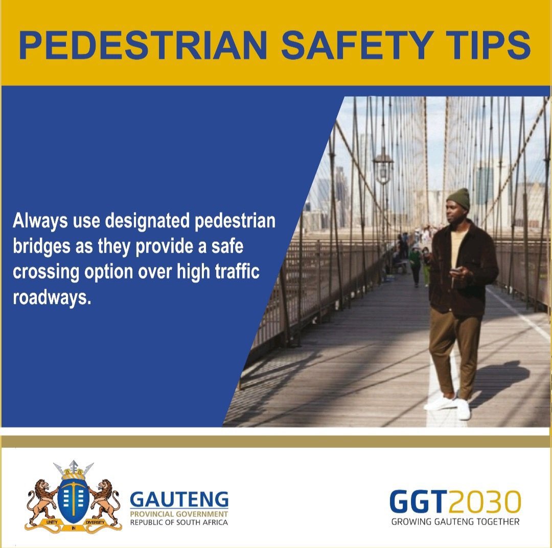 GP_CommSafety's tweet image. ROAD SAFETY TIPS| Pedestrians are among the most vulnerable road users, with approximately 41% of all road fatalities involving pedestrians. It is important to take precautions to stay safe while walking.
Keep these tips in mind to help ensure your safety as a pedestrian.…