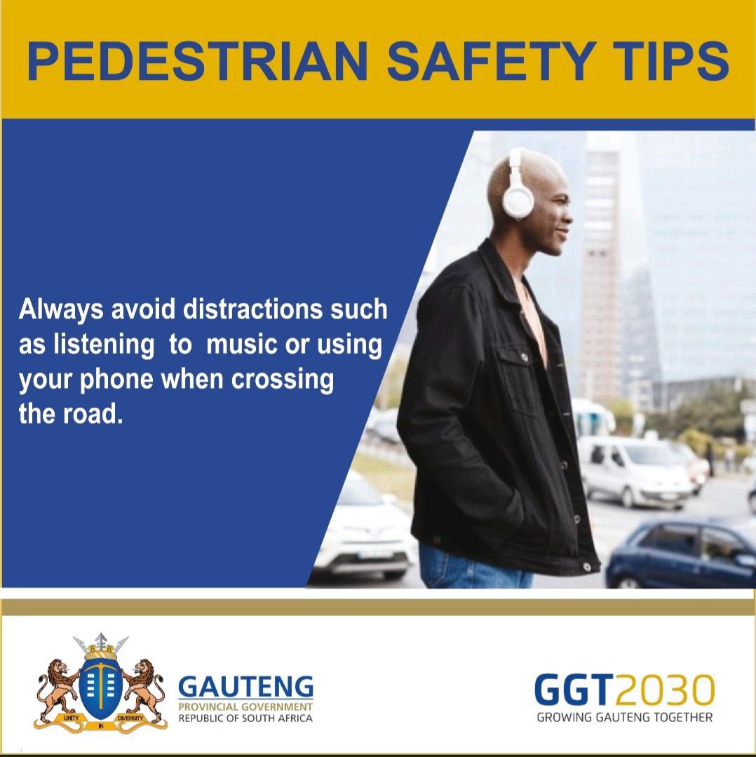 GP_CommSafety's tweet image. ROAD SAFETY TIPS| Pedestrians are among the most vulnerable road users, with approximately 41% of all road fatalities involving pedestrians. It is important to take precautions to stay safe while walking.
Keep these tips in mind to help ensure your safety as a pedestrian.…