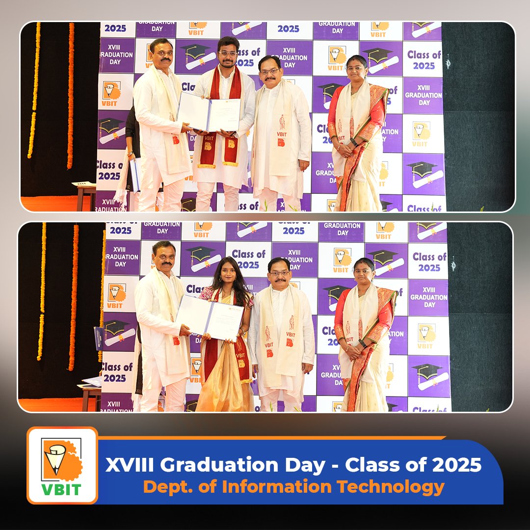 VBITHYD's tweet image. 💻Celebrated XVIII #GraduationDay – Department of IT

Cheers to the brilliant minds of the Information Technology Class of 2025!

#VBITGraduationDay #ITGraduates #ClassOf2025 #TechTalent #FutureReady #ProudMoment #VBITIT #LifeAtVBIT #GraduationVibes