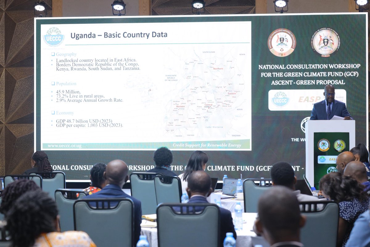 UECCC1's tweet photo. While delivering his remarks, Mr. Roy Nyamutale Baguma @rbaguma608, MD @UECCC1, reflected on Uganda’s progress and challenges in expanding access to sustainable energy solutions.

He highlighted that @GovUganda through @MEMD_Uganda, over the last decade, has made deliberate investments in promoting renewable energy and climate-smart financing, with UECCC playing a pivotal role in executing these ambitions.

Citing data from the 2024 Uganda Census by @StatisticsUg, he emphasized that only 3.8% of Uganda’s 10.8 million households currently use clean energy for cooking. This gap presents both a challenge and an opportunity for climate action through scalable, targeted interventions in clean cooking, off-grid solar, and productive use of energy.