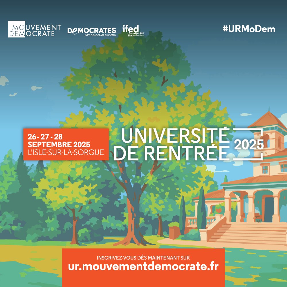 MoDem's tweet image. 📣 On vous attend nombreux, motivés, unis… et heureux 🧡
📍 L’Isle-sur-la-Sorgue
📅 26–28 septembre
Inscrivez-vous vite ➡️
🔗 ur.mouvementdemocrate.fr
#URMoDem #I2S25